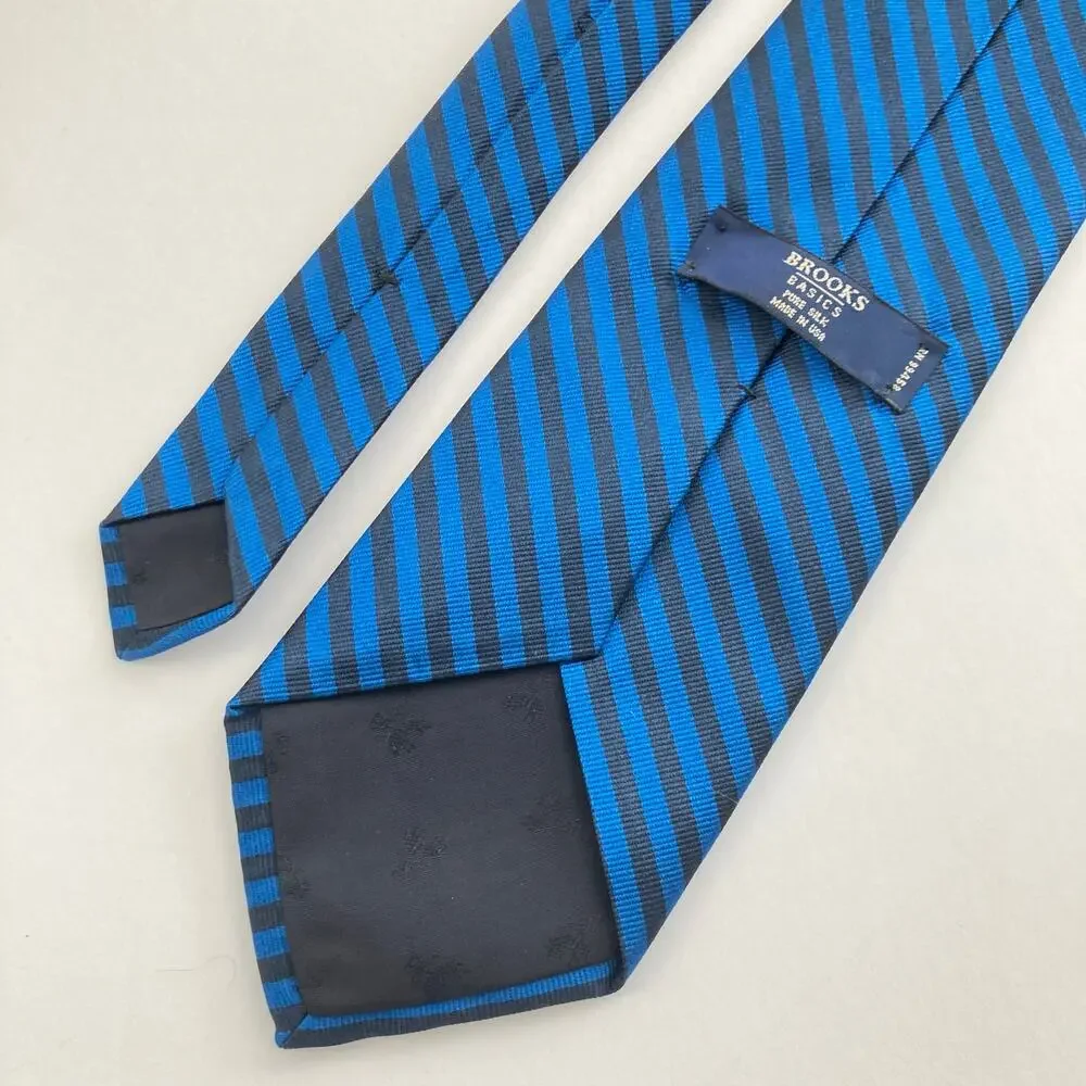 Brooks Basics 100% Silk Blue Navy Stripe Repp Tie Regimental Preppy Office Gift